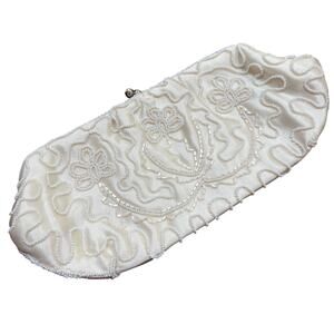Vintage Bride clutch purse creamy white beaded prom wedding Bag by Debbie Japan